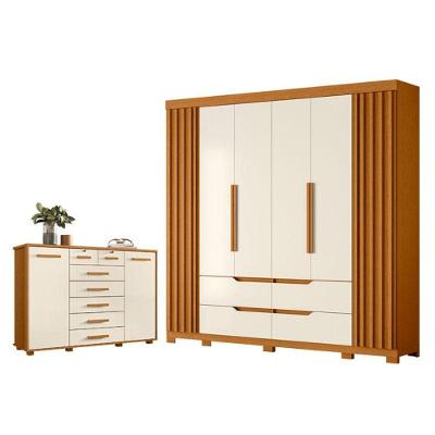 Kit Guarda Roupa Casal Doble 6 Portas e Cômoda Fontana 7 Gavetas Cinamomo Off White