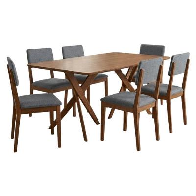 Mesa de Jantar Cacau 6 Lugares MDF Cadeiras Linho Grafite 180CM Milani Movelaria