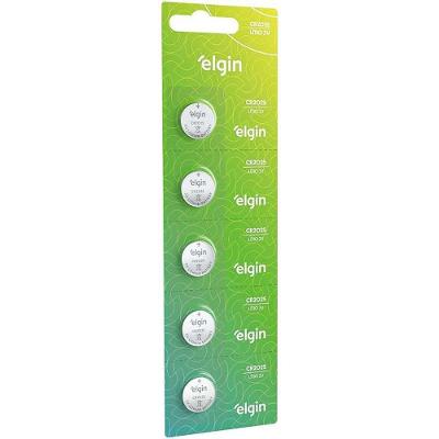 Pilha Bateria Botão Elgin CR2025 3V Lithium Cartela 5 Unidades