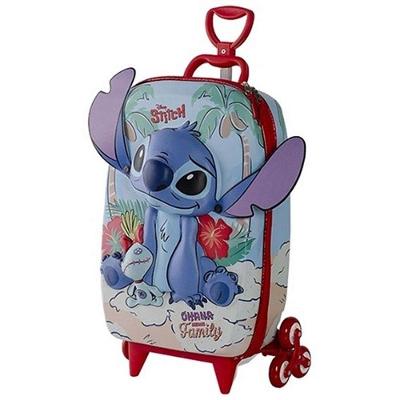Mochila Infantil com Rodinha Stitch Praia Alça Retrátil Azul Maxtoy