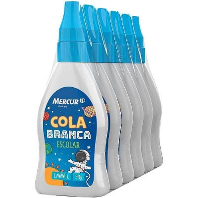 Cola Escolar Mercur Sistema Solar Bico Fino 90g Pacote com 6 Branco