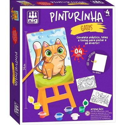 Kit Pinturinha Gatos com Cavalete Tintas e Pincel Nig Brinquedos