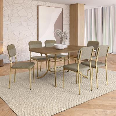 Conjunto Fresno 6 Lugares Tampo MDP Couro Sintético Dourado 160CM Móveis Carraro