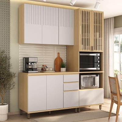 Cozinha Compacta 8 Portas 3 Gavetas MDF 120CM Carvalho UV e Cinza Aura