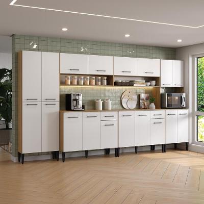 Cozinha Compacta Arizona Clear 18 Portas 2 Gavetas MDP 334CM Carvalho e Branco