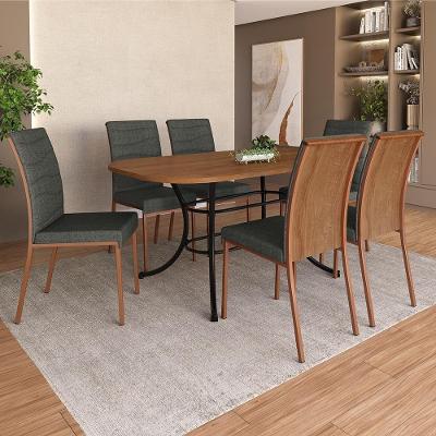 Conjunto de Jantar Salem 6 Lugares Tampo MDP Couro Sintético Preto Móveis Carraro