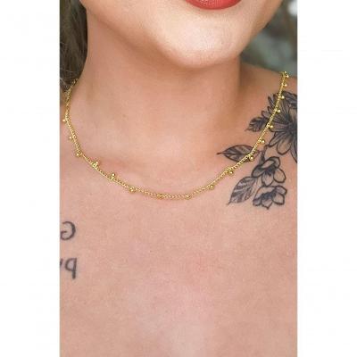 Colar Corrente com Bolinhas Floratta Joias Ouro 18k 40CM Dourado