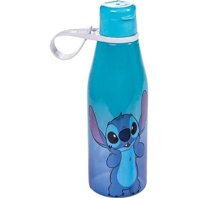 Garrafa Plástica Stitch 530ML Abre Fácil Portátil Uso Diário Azul Plasútil