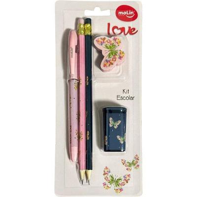 Kit Escolar Molin do Brasil Love Borboletas 5 Peças