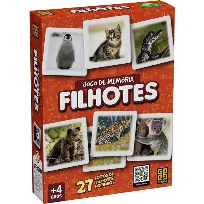 Jogo de Memória Filhotes 27 Pares 54 Cartelas Animais Fofos Grow