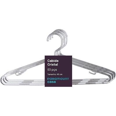 Cabides Cristal 40CM Acrílico Transparente 3 Unidades Paramount Plásticos