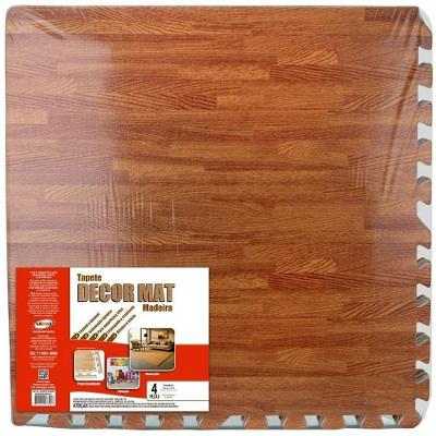 Tatame EVA Estampa Madeira 4 Placas 60x60x1cm Proteção Leve Evamax