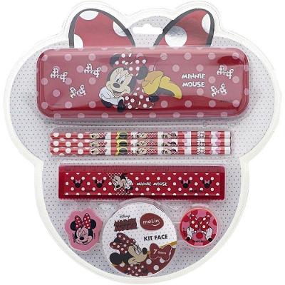 Kit Escolar Molin do Brasil Minnie 7 Peças com Estojo Metálico Vermelho