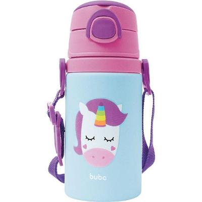 Garrafa de Alumínio Animal Fun Unicórnio 450ML com Tiracolo Rosa Buba