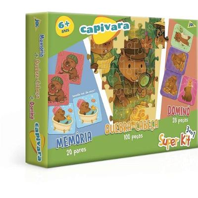 Kit de Jogos Infantis Capivara 3 em 1 Quebra-Cabeça Dominó e Memória Toyster