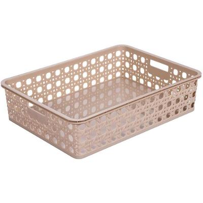 Cesta Organizadora Palha 4,5L Polipropileno Retrô para Banheiro Bege Plasútil