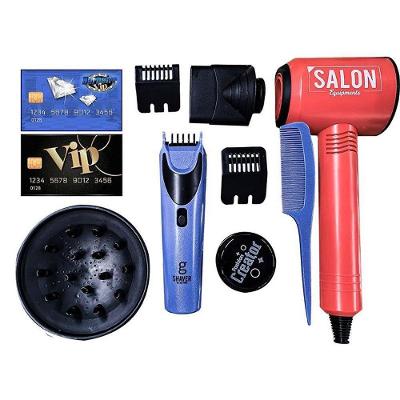Kit Barbeiro VIP Brinquedo com 10 Peças e Secador com Sopro de Ar DM Toys