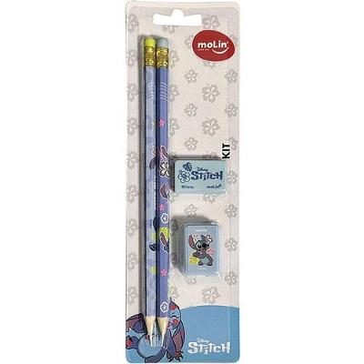 Kit Escolar Molin do Brasil Stitch com 2 Lápis Borracha e Apontador