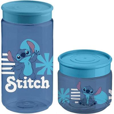 Kit Pote Plástico Stitch Disney 160ML e 350ML Azul Tiba