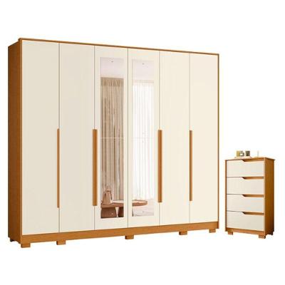 Guarda Roupa Casal Mercure 6 Portas de Bater e Cômoda Sole 10 Gavetas MDP Cinamomo Off White