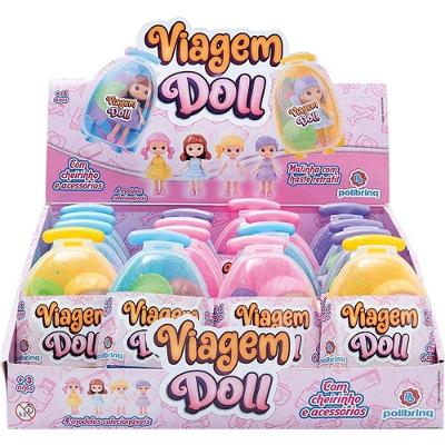 Kit 16 Bonecas Doll 9cm com Cheirinho e Acessórios Malinha Polibrinq