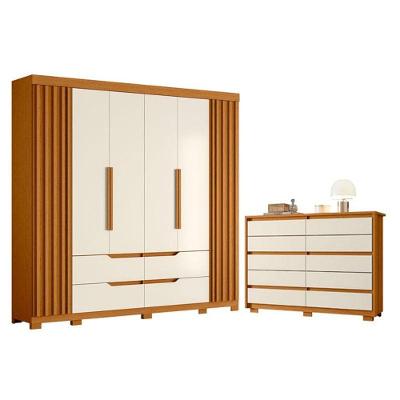 Guarda Roupa Casal Doble 6 Portas de Bater Cômoda Duetto 10 Gavetas MDP Cinamomo Off White