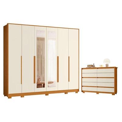 Guarda Roupa Casal Mercure 6 Portas de Bater e Cômoda Duetto 10 Gavetas MDP Cinamomo Off White