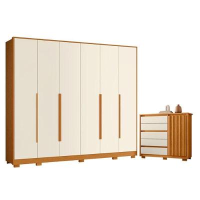 Guarda Roupa Casal Mercure 6 Portas Giratórias e Cômoda Sapateira Duetto MDP Cinamomo Off White