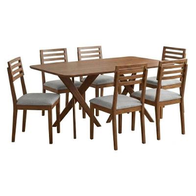 Mesa Cacau 6 Lugares MDF com Cadeiras Estofadas Linho Cinza 180CM Milani Movelaria