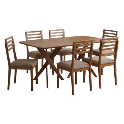 Mesa Cacau 6 Lugares MDF com Cadeiras Japuranã Estofadas Linho Bege Milani Movelaria