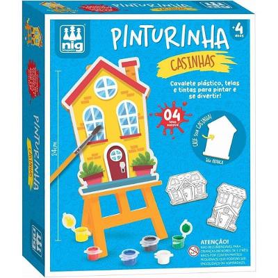 Kit Pinturinha Casinhas com Cavalete Telas e Tintas Nig Brinquedos
