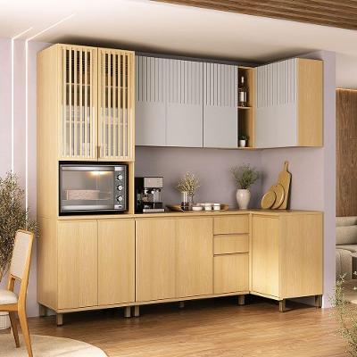 Cozinha Compacta Aura 13 Portas 2 Gavetas MDF Carvalho UV e Cinza Cristal PET Luciane