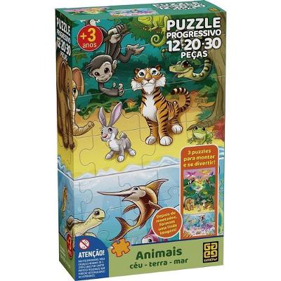 Quebra-cabeça Animais Céu Terra e Mar Puzzle Progressivo 12-20-30 Peças Grow