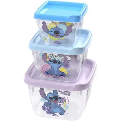 Conjunto Stitch 3 Potes Quadrados BPA Free Micro-ondas Plasútil