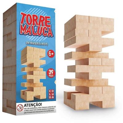 Jogo de Torre Maluca 39 Peças Madeira Coordenação Motora Coluna