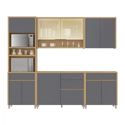 Cozinha Modulada Condessa 5 Peças MDF 270CM Carvalho e Titânio Nesher Móveis