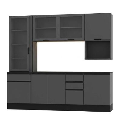 Cozinha Modulada Etna 7 Peças Cristaleira MDP 258CM Grafite Poliman Móveis