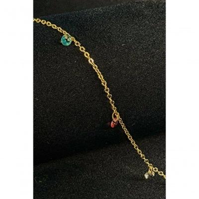 Tornozeleira Floratta Joias Zircônias Coloridas Ouro 18k 23CM Dourado