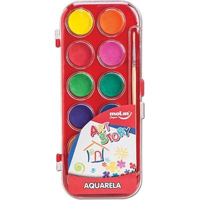 Aquarela Escolar Molin do Brasil Art Story 12 Cores com Pincel