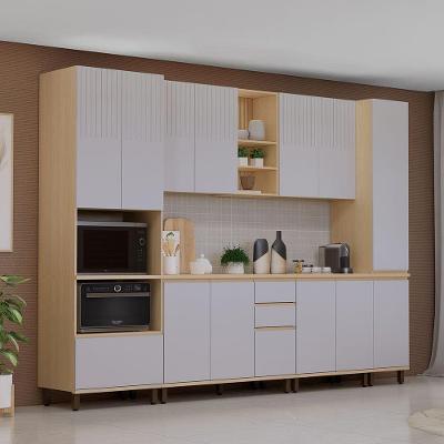 Cozinha Completa 14 Portas 2 Gavetas MDF 310CM Carvalho e Cinza Cristal Aura
