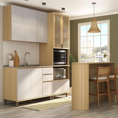 Cozinha Compacta Aura 8 Portas 3 Gavetas MDF 454CM Carvalho Cinza
