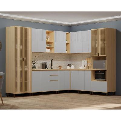 Cozinha Completa 10 Pçs 21 Portas 2 Gavetas MDF 528CM Carvalho e Cinza Cristal Aura