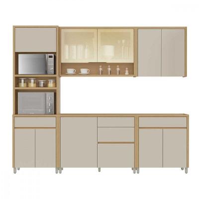 Cozinha Condessa 5 Peças Vidro 2 Gavetas MDF 270CM Carvalho Greige Nesher