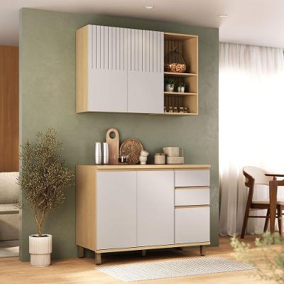 Cozinha Compacta Luciana 5 Portas 2 Gavetas MDF 120CM Cinza Aura