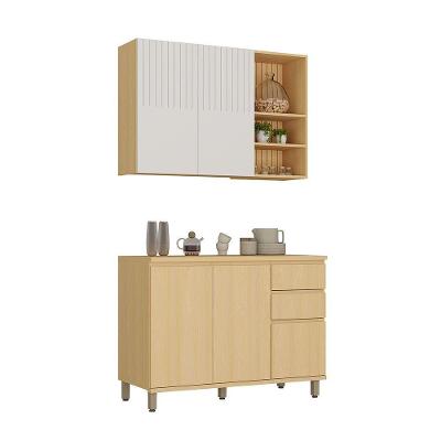 Cozinha Compacta Aura 5 Portas 2 Gavetas MDF 120CM Carvalho UV e Cinza Cristal Luciane Móveis