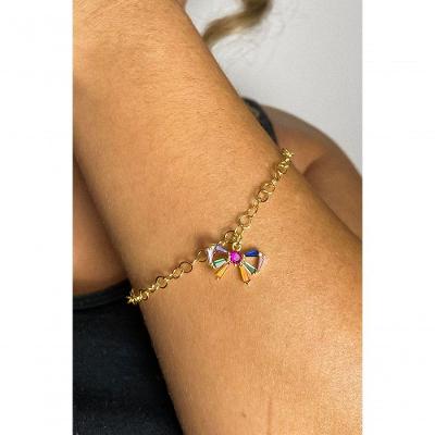 Pulseira Floratta Joias Laço de Zircônias Coloridas Banhada em Ouro 18k Dourado