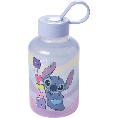 Garrafa Plástica Stitch Cilíndrica 280ML Antifugas Escola Academia Azul Plasútil