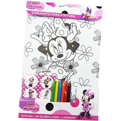 Kit de Pintura Minnie 20 Peças com Lápis Pincéis Aquarelas e Desenhos VP