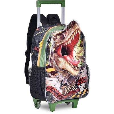 Kit Mochila Infantil T-Rex 3D com Rodinha Estojo e Lancheira Clio