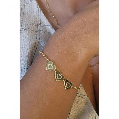 Pulseira Floratta Joias Chapa de Coração Ouro 18k 16CM Dourado